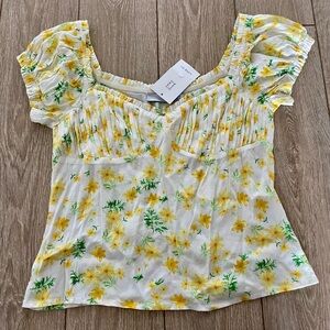Sophie Rue Yellow and Green Puff Sleeve Blouse